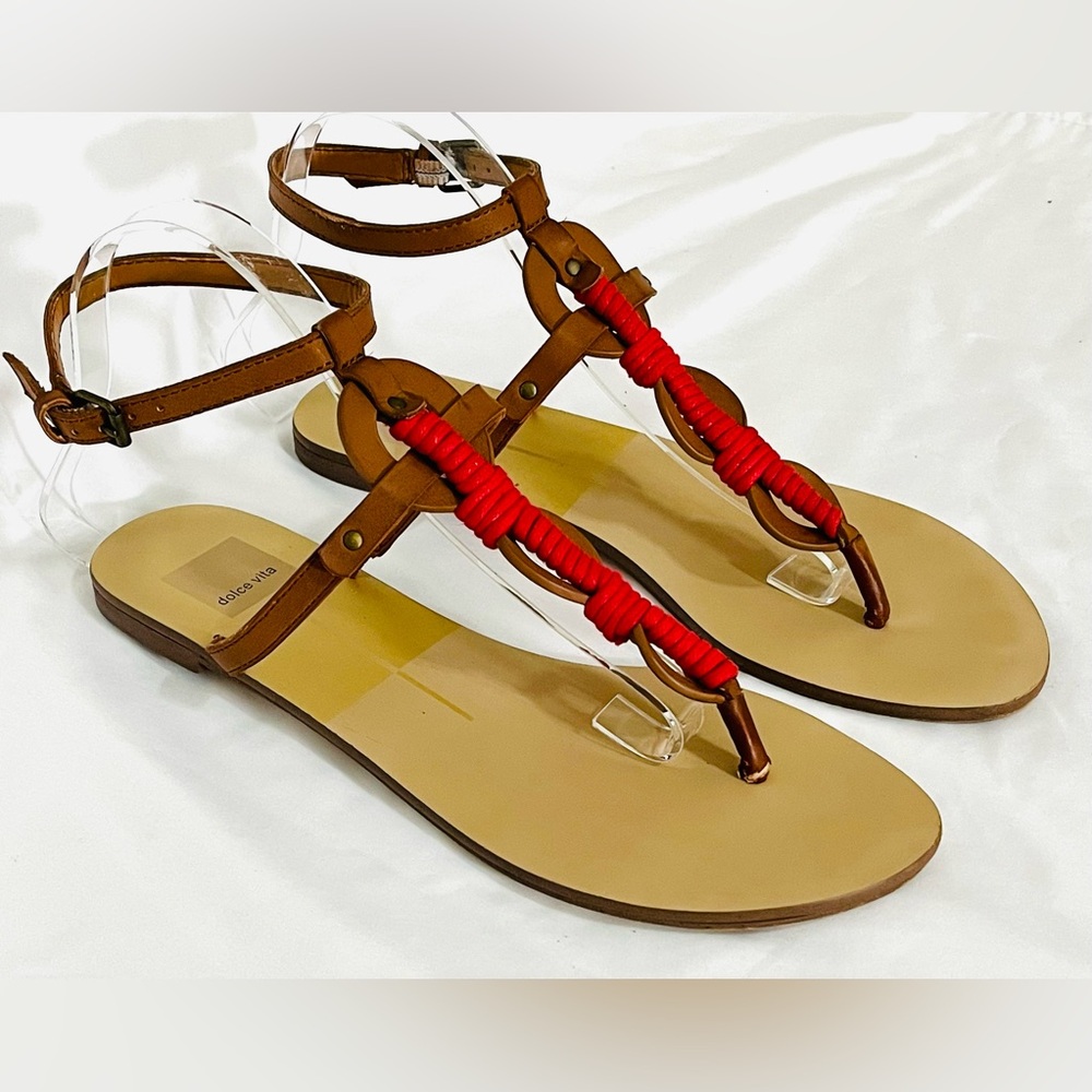 Dolce Vita Brown and Red Roped Boho Gladiator Style Strappy Sandals Size 9.5